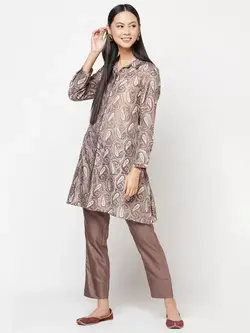 تونیک خاکستری رنگ طرح دار فاب ایندیا