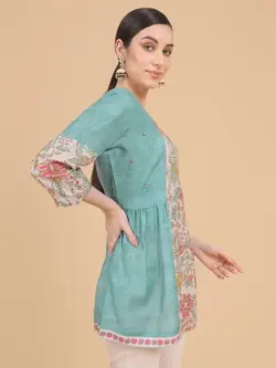 تونیک طرح گل فیروزه ای رنگ ساچ