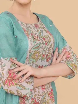 تونیک طرح گل فیروزه ای رنگ ساچ