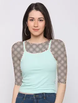 تاپ رنگ سبز روشن یقه مربعی گلوبُس