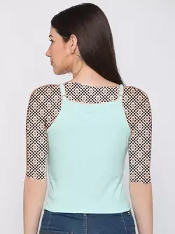 تاپ رنگ سبز روشن یقه مربعی گلوبُس