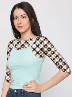 تاپ رنگ سبز روشن یقه مربعی گلوبُس