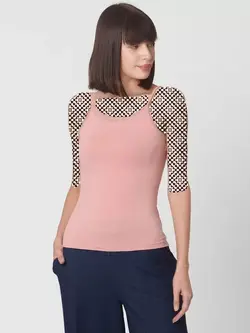 تاپ صورتی مات یقه تور ورومودا