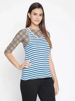 تاپ راه راه سفید آبی رنگ کلویا