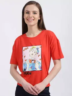 تیشرت قرمز رنگ چاپدار عروسکی آستین کوتاه زینک لندن