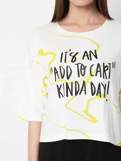 تیشرت طرح دار سفید آستین سه ربع ورو مودا