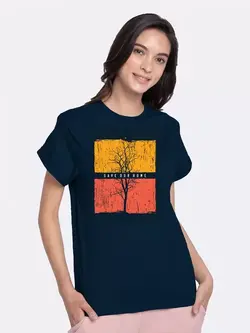 تیشرت آستین کوتاه آبی رنگ چاپدار پنبه ای بواکوف