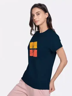 تیشرت آستین کوتاه آبی رنگ چاپدار پنبه ای بواکوف