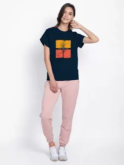 تیشرت آستین کوتاه آبی رنگ چاپدار پنبه ای بواکوف