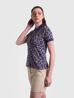 تیشرت یقه دار چاپدار آبی رنگ بنتون