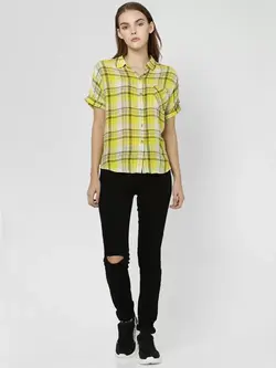 پیراهن چهار خانه زرد رنگ ورو مودا