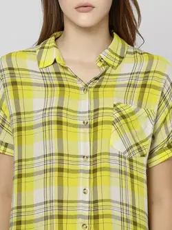 پیراهن چهار خانه زرد رنگ ورو مودا