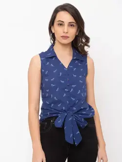 پیراهن طرح چاپدار آبی گلوباس