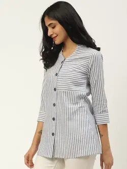 پیراهن زنانه راه راه سفید طوسی کاتین