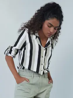 پیراهن زنانه راه راه سفید سبز نوون