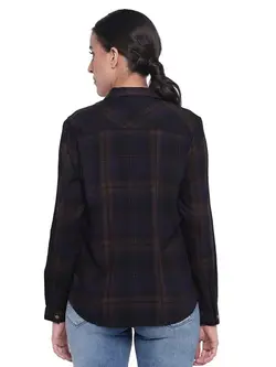 پیراهن زنانه چهار خونه زیتونی آبی