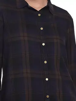 پیراهن زنانه چهار خونه زیتونی آبی