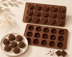 قالب شکلات جنس سلیکونی طرح گل رز تخت