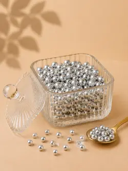 مروارید خوراکی تزئینی رنگ نقره ای سایز چهار