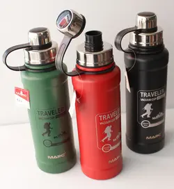 بطری استیل دو جداره یک لیتری با درب بدون نشتی و ثابت نگه داشتن دما