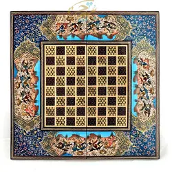 تخته نرد و شطرنج خاتم کاری با نقاشی چوگان و حاشیه تذهیب - بته چی