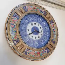 ساعت خاتم کاری گل و مرغ گرد با صفحه میناکاری