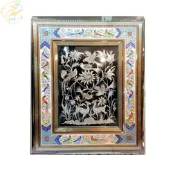 قاب دورنقاشی خاتم کاری به همراه پلاک قلمزنی گل و مرغ