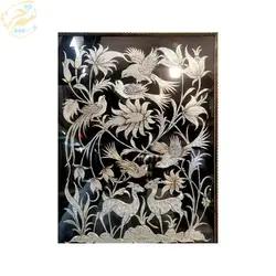 قاب دورنقاشی خاتم کاری به همراه پلاک قلمزنی گل و مرغ