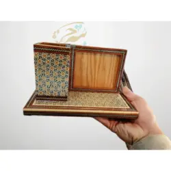 تلفیق قاب عکس رومیزی و قلمدان خاتم کاری مدل تخمه دار - بته چی