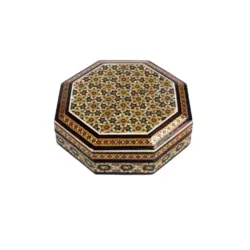 جعبه چوبی النگویی خاتم کاری هشت گوش تخمه دار - بته چی