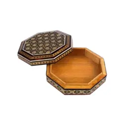 جعبه چوبی النگویی خاتم کاری هشت گوش تخمه دار - بته چی
