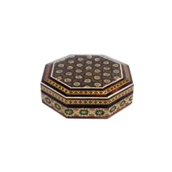 جعبه چوبی النگویی خاتم کاری هشت گوش تخمه دار - بته چی