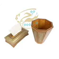 ست سه تیکه جا دستمال، جاکاردی و سطل خاتم کاری مدل تخمه دار