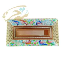 جعبه دستمال کاغذی خاتم کاری مدل گل و مرغ هفت رنگ - بته چی