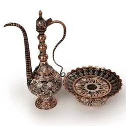 آفتابه لگن مسی مدل نقره کوب الماس تراش