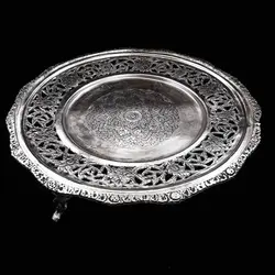 شیرینی خوری گرد سه پایه قلم کامل شبکه اب نقره سیاه قلم Confectionery