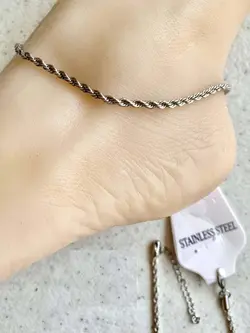 پابند استیل طرح طنابی طلایی و نقره ای