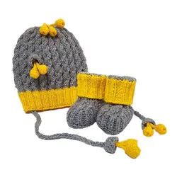 ست دو تکه کلاه و پاپوش بافتنی نوزاد پسرانه مدل بامی