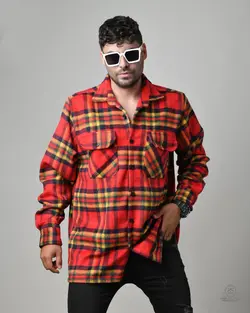 پیراهن پشمی 700 گرمی چهارخانه استین بلند قرمز دخترانه و پسرانه