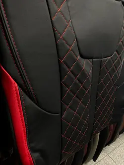 روکش صندلی فردا موتور SX5 FMC چرم رنگ مشکی نوار قرمز - باران کاور