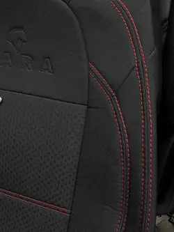 روکش صندلی تارا دنده پارچه رنگ مشکی دوخت قرمز - باران کاور