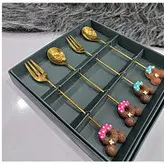 قاشق دسرخوری طلایی طرح دونات بسته 4 عددی