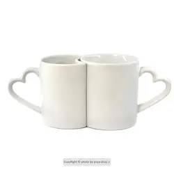 ماگ (لیوان) خام دسته قلبی دو قلو سابلیمیشن طرح لاو