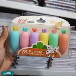 هایلایتر فانتزی طرح هویج رنگی بسته 6 عددی