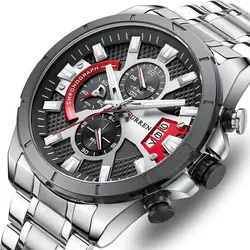 ساعت مچی مردانه کارن 8401 نقره ای (کورن CURREN) پسرانه زنانه دخترانه هوشمند اسپرت دیجیتال سه موتوره