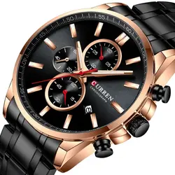 ساعت مچی مردانه کارن 8368 مشکی-رزگلد (کورن CURREN) پسرانه زنانه دخترانه هوشمند اسپرت دیجیتال سه موتوره
