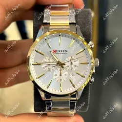 ساعت مچی مردانه کارن 8435 نقره ای-طلایی-سفید CURREN سه موتور فعال