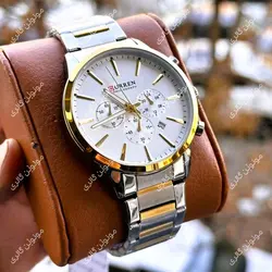 ساعت مچی مردانه کارن 8435 نقره ای-طلایی-سفید CURREN سه موتور فعال