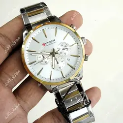 ساعت مچی مردانه کارن 8435 نقره ای-طلایی-سفید CURREN سه موتور فعال