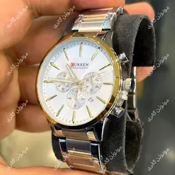 ساعت مچی مردانه کارن 8435 نقره ای-طلایی-سفید CURREN سه موتور فعال